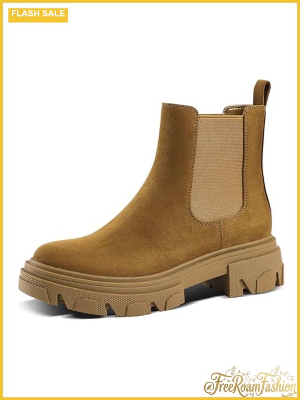 Suede Chelsea Ankle Boots Platform Lug Sole Chunky Block Heel Slip On Women's